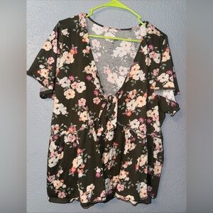 Torrid Heritage Green Floral Tie-Front Blouse